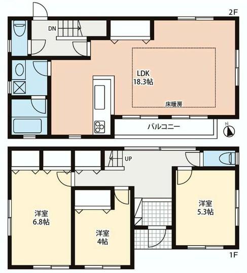 Floor plan. 24,800,000 yen, 3LDK, Land area 134.88 sq m , Building area 98.53 sq m