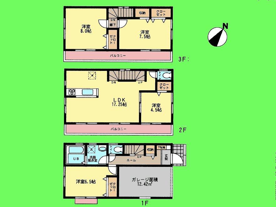 Floor plan. 28.8 million yen, 4LDK, Land area 82.67 sq m , Building area 115.92 sq m spacious balcony