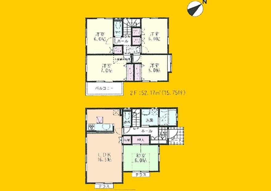 Building plan example (floor plan). Building plan example (1 compartment) 5LDK, Land price 25,800,000 yen, Land area 120.11 sq m , Building price 38,800,000 yen, Building area 107.64 sq m
