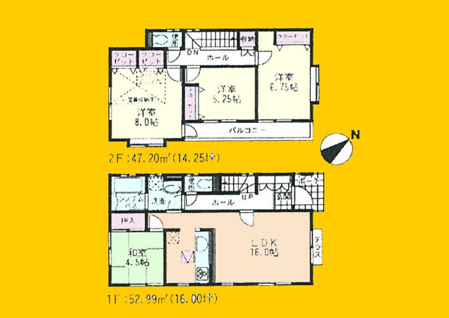 Building plan example (floor plan). Building plan example (two-compartment) 4LDK, Land price 21,800,000 yen, Land area 100.12 sq m , Building price 34,800,000 yen, Building area 100.19 sq m