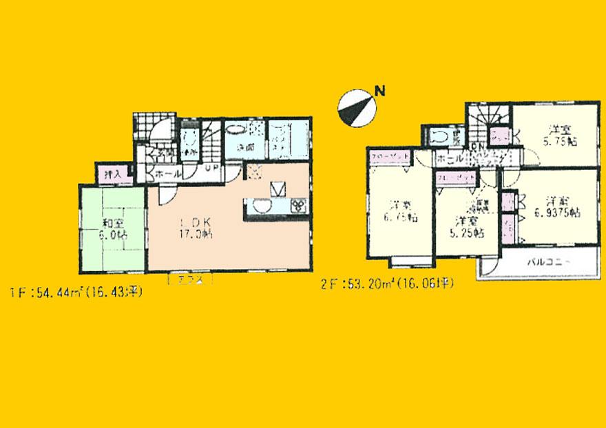 Building plan example (floor plan). Building plan example (8 compartment) 5LDK, Land price 24.5 million yen, Land area 120.12 sq m , Building price 37.5 million yen, Building area 107.64 sq m