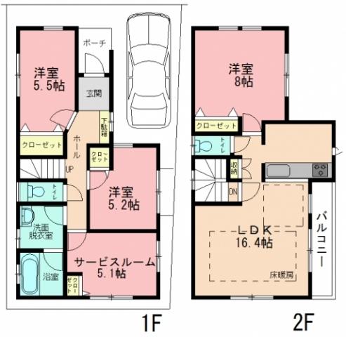 Floor plan. 32,500,000 yen, 3LDK+S, Land area 85.04 sq m , Building area 92.74 sq m