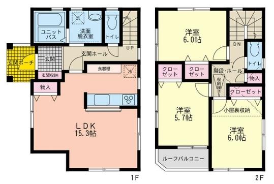 Floor plan. 28.8 million yen, 3LDK, Land area 85.09 sq m , Building area 84.07 sq m