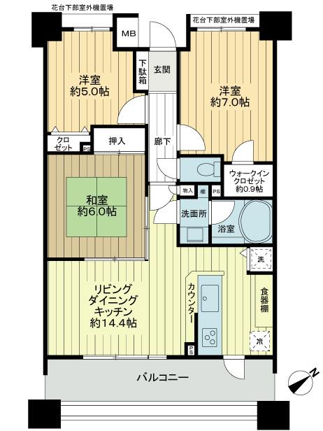 Floor plan. 3LDK, Price 19,800,000 yen, Occupied area 67.68 sq m , Balcony area 12.42 sq m