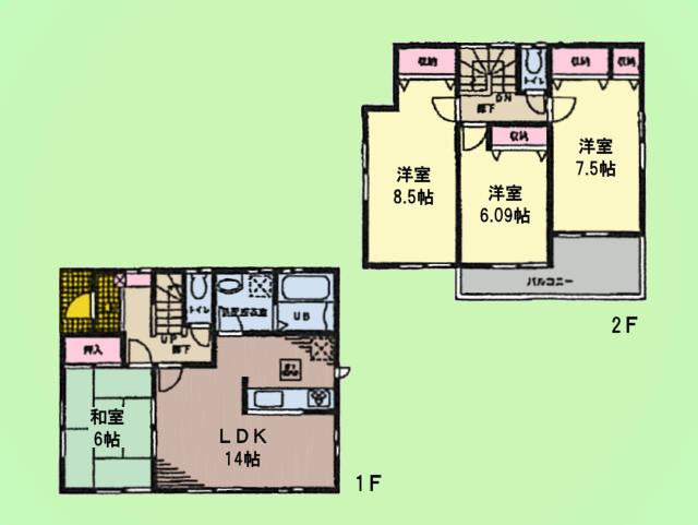 Floor plan. (Building 2), Price 34,800,000 yen, 4LDK, Land area 110.91 sq m , Building area 98.53 sq m