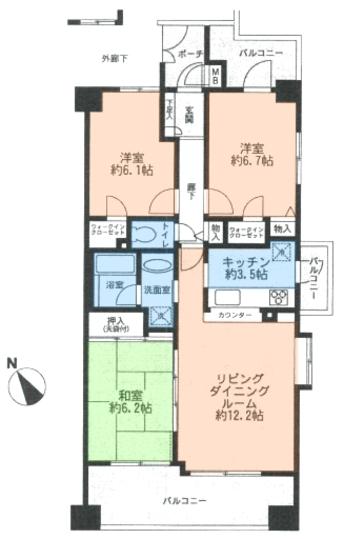 Floor plan. 3LDK, Price 23,900,000 yen, Footprint 74.5 sq m , Balcony area 17.39 sq m