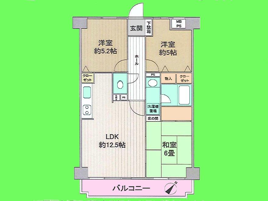 Floor plan. 3LDK, Price 9.3 million yen, Occupied area 61.44 sq m , 10 floor of the balcony area 6.88 sq m 11-story ☆