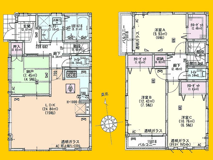 Floor plan. (Building 2), Price 33,800,000 yen, 3LDK+S, Land area 100 sq m , Building area 94.8 sq m