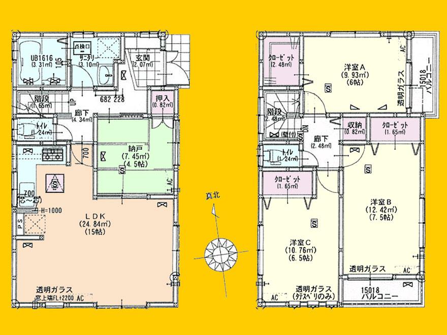 Floor plan. (3 Building), Price 31,800,000 yen, 3LDK+S, Land area 100 sq m , Building area 94.8 sq m