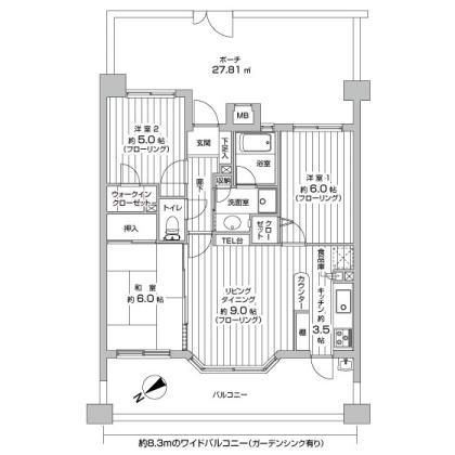 Floor plan. 3LDK, Price 17,900,000 yen, Occupied area 64.82 sq m , Balcony area 15.3 sq m