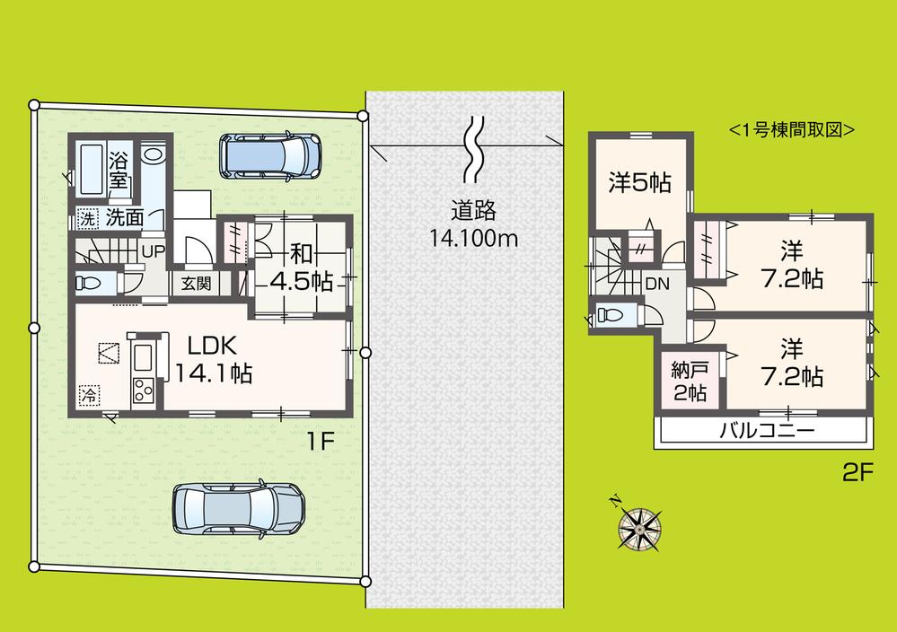 Floor plan. (1 Building), Price 33,800,000 yen, 4LDK+S, Land area 114.43 sq m , Building area 88.89 sq m