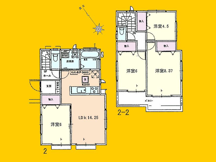 Floor plan. (Building 2), Price 35,800,000 yen, 4LDK, Land area 134.54 sq m , Building area 92.12 sq m