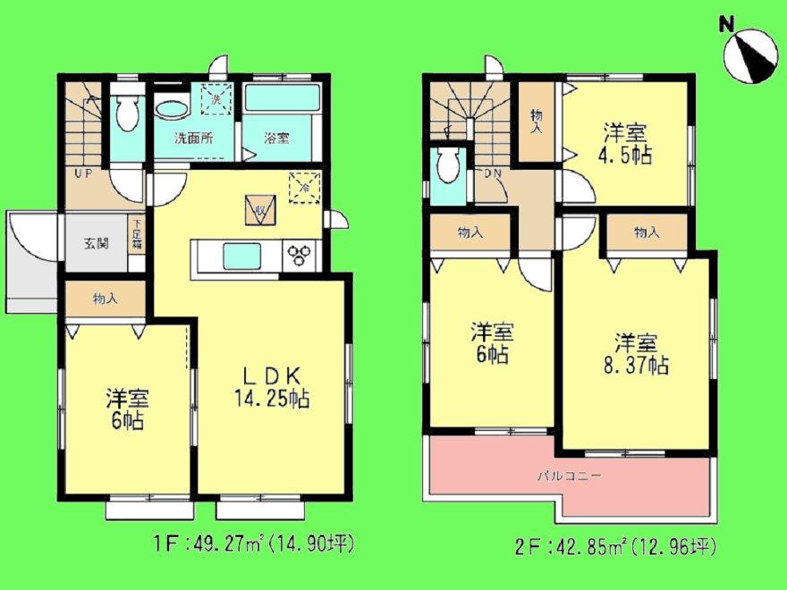Floor plan. (Building 2), Price 35,800,000 yen, 4LDK, Land area 134.54 sq m , Building area 92.12 sq m