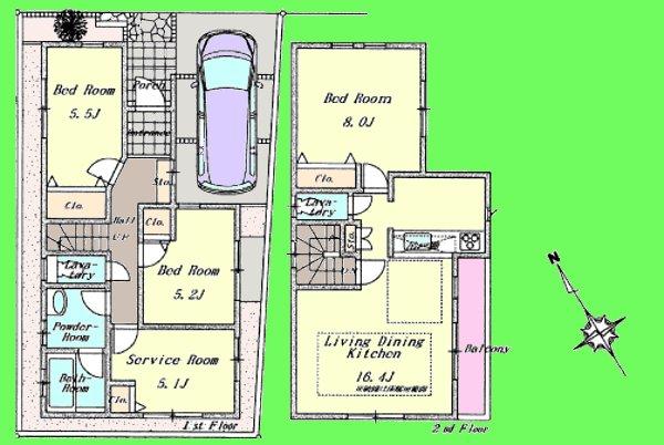 Floor plan. (1 Building), Price 32,500,000 yen, 4LDK, Land area 85.04 sq m , Building area 92.74 sq m