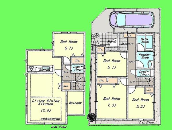 Floor plan. (Building 2), Price 33,500,000 yen, 4LDK, Land area 85 sq m , Building area 92.74 sq m
