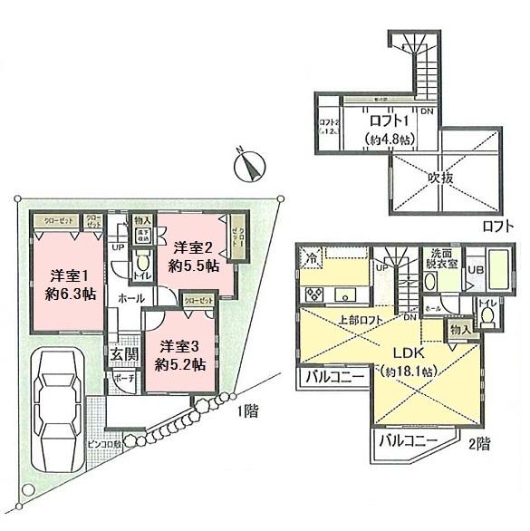 Floor plan. 34,800,000 yen, 3LDK, Land area 83.58 sq m , Building area 88.39 sq m Floor