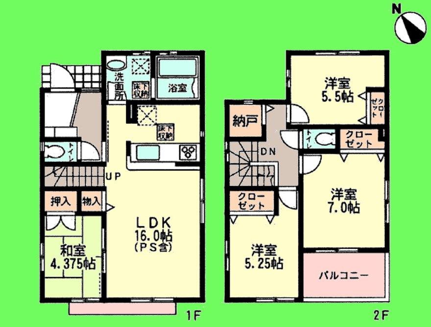 Floor plan. (Building 2), Price 33,900,000 yen, 4LDK, Land area 109.01 sq m , Building area 94.6 sq m