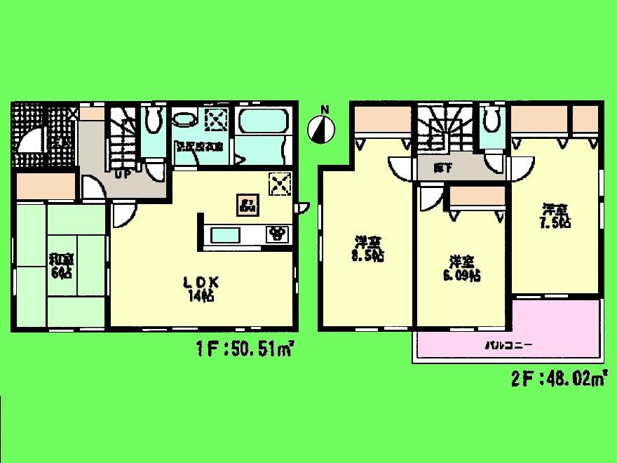 Floor plan. (Building 2), Price 34,800,000 yen, 4LDK, Land area 110.91 sq m , Building area 98.53 sq m