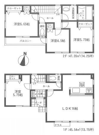 Floor plan. (Building 2), Price 24,800,000 yen, 4LDK, Land area 79.87 sq m , Building area 92.74 sq m