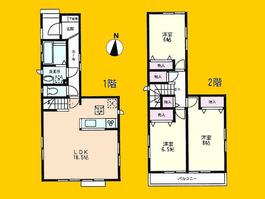 Floor plan. (1 Building), Price 31,200,000 yen, 3LDK, Land area 97.61 sq m , Building area 91.9 sq m