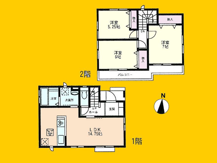 Floor plan. (Building 2), Price 29,800,000 yen, 3LDK, Land area 105.01 sq m , Building area 78.86 sq m