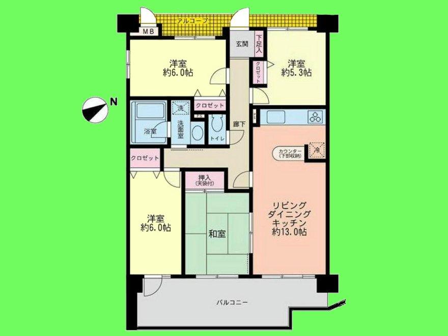 Floor plan. 4LDK, Price 23 million yen, Footprint 80.3 sq m , Balcony area 14.84 sq m