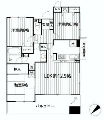 Floor plan. 3LDK, Price 17,900,000 yen, Footprint 76.1 sq m , Balcony area 14.12 sq m