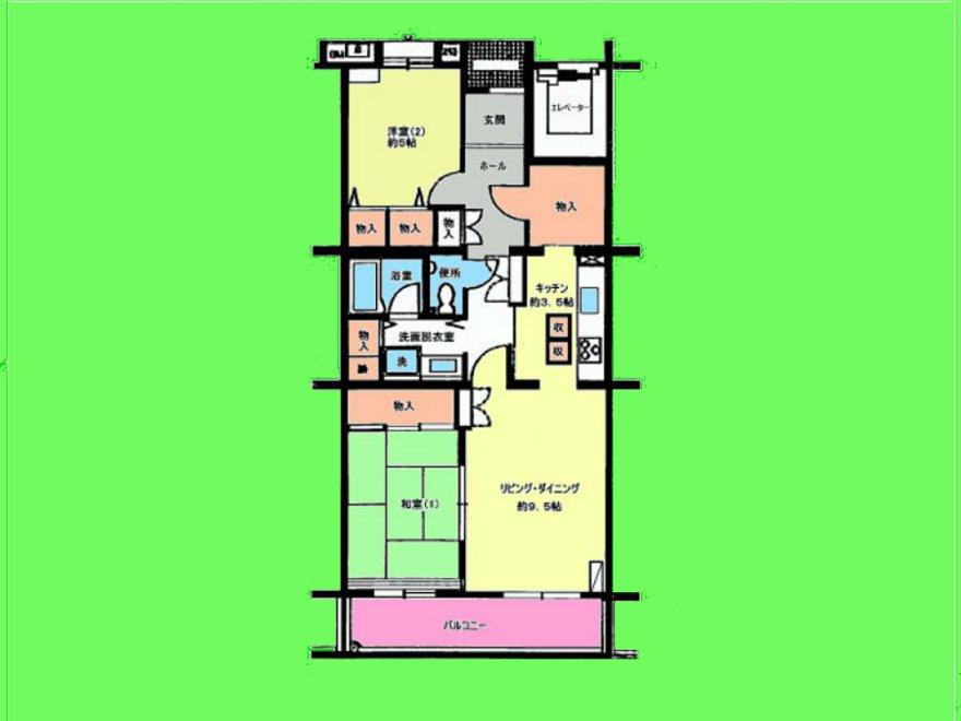 Floor plan. 2LDK, Price 13.2 million yen, Enhance proprietary area 69 sq m storage compartment. You can use the room to effectively.
