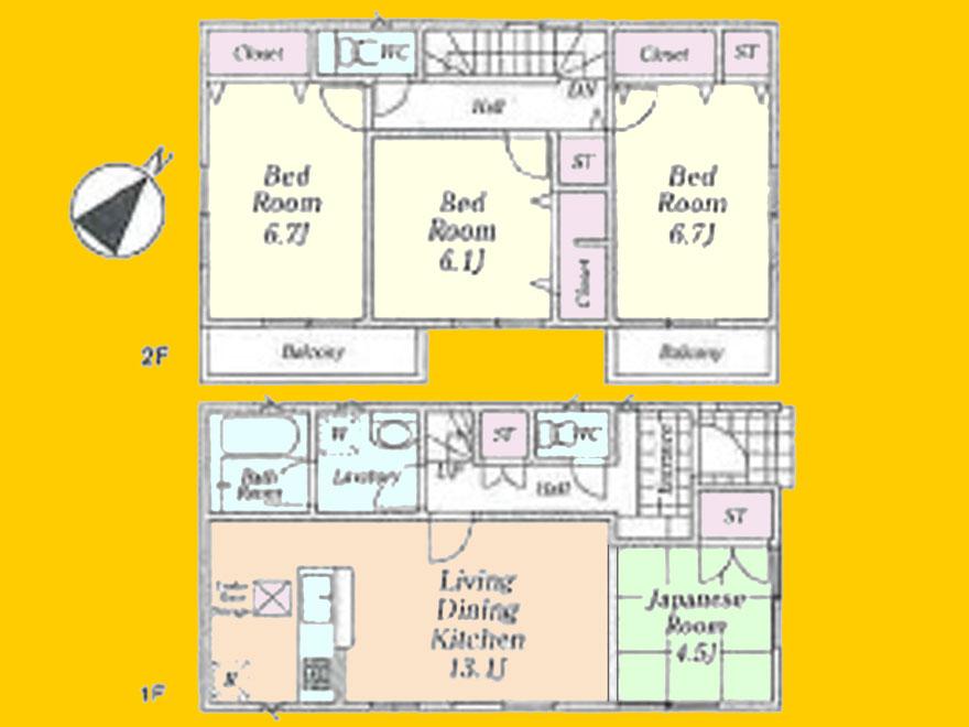 Floor plan. (3 Building), Price 26.7 million yen, 4LDK, Land area 125 sq m , Building area 106.72 sq m
