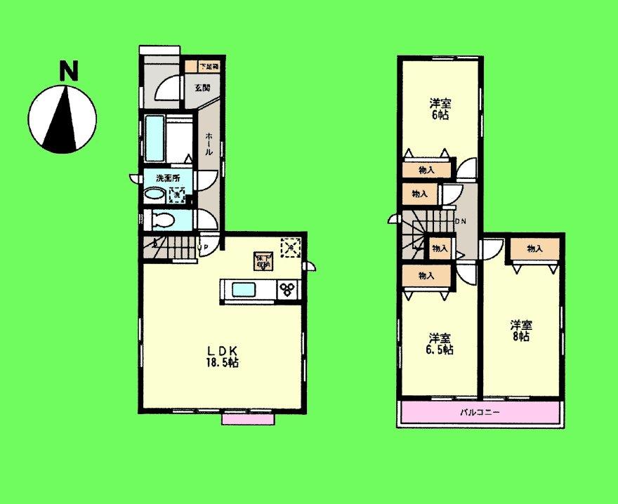 Floor plan. (1 Building), Price 31,200,000 yen, 3LDK, Land area 97.61 sq m , Building area 91.9 sq m