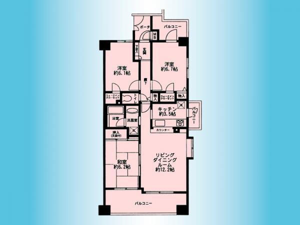 Floor plan. 3LDK, Price 23,900,000 yen, Footprint 74.5 sq m , Balcony area 17.39 sq m