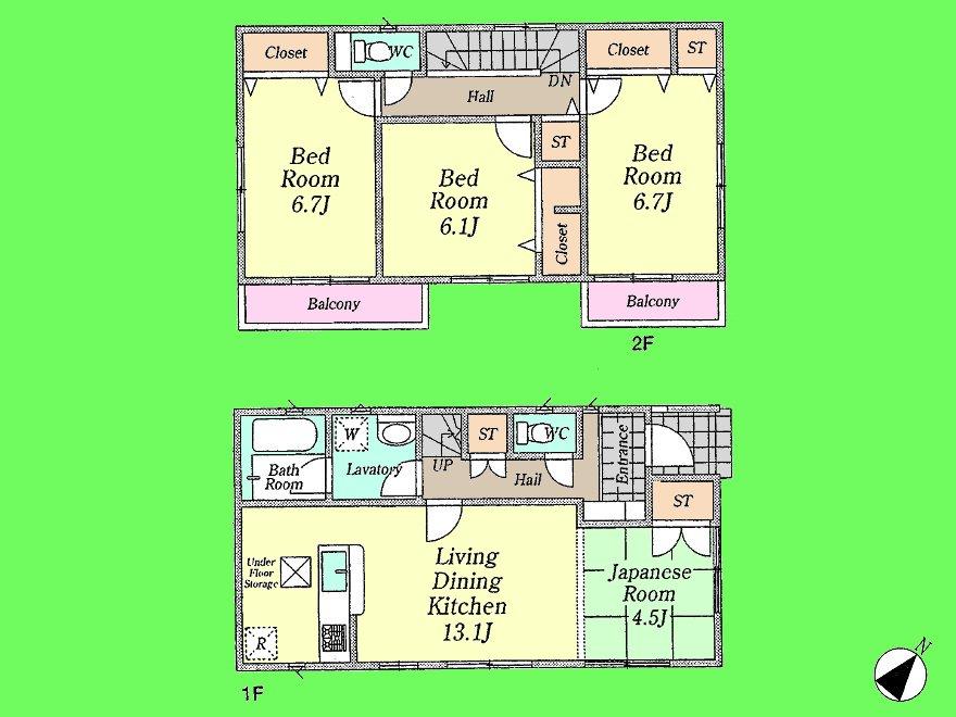 Floor plan. (3 Building), Price 26.7 million yen, 4LDK, Land area 125 sq m , Building area 105.72 sq m