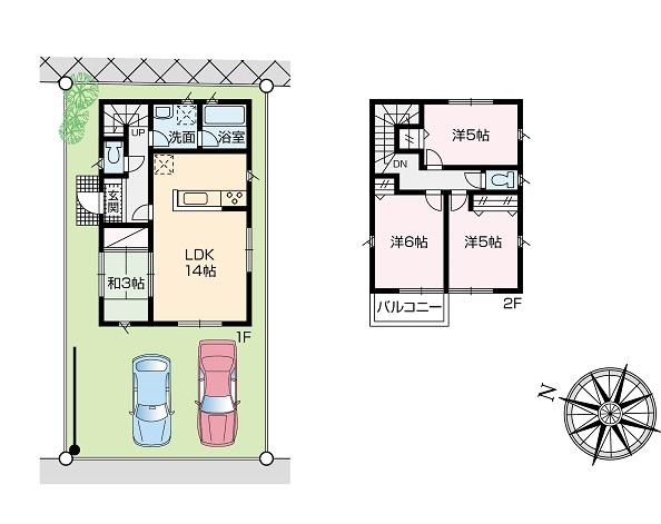 Compartment view + building plan example. Building plan example (Building 3) 4LDK, Land price 21 million yen, Land area 122.28 sq m , Building price 10.8 million yen, Building area 82.81 sq m