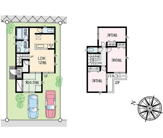 Compartment view + building plan example. Building plan example (4 Building) 4LDK, Land price 21 million yen, Land area 122.49 sq m , Building price 10.8 million yen, Building area 122.49 sq m