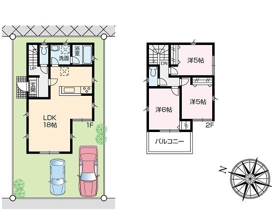 Compartment view + building plan example. Building plan example (5 Building) 3LDK, Land price 21 million yen, Land area 122.69 sq m , Building price 10.8 million yen, Building area 82.81 sq m