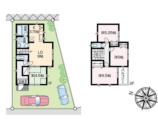 Compartment view + building plan example. Building plan example (6 Building) 4LDK, Land price 21 million yen, Land area 116.91 sq m , Building price 10.8 million yen, Building area 82.81 sq m