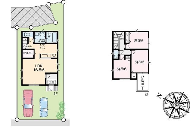 Compartment view + building plan example. Building plan example (8 Building) 3LDK, Land price 22 million yen, Land area 121.57 sq m , Building price 10.8 million yen, Building area 82.81 sq m