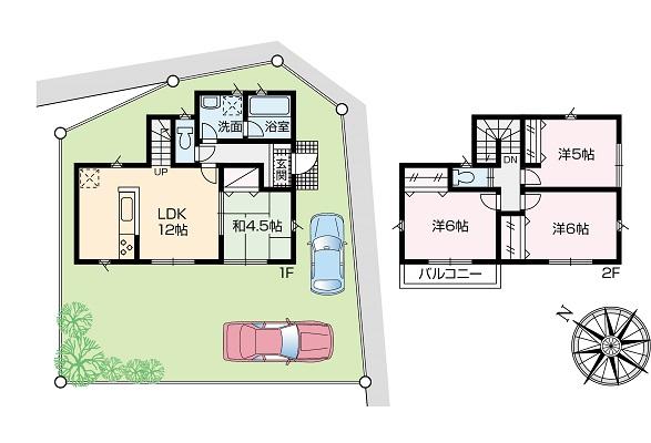 Compartment view + building plan example. Building plan example (10 Building) 4LDK, Land price 23 million yen, Land area 120.29 sq m , Building price 10.8 million yen, Building area 82.81 sq m