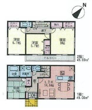 Floor plan. 27,800,000 yen, 4LDK, Land area 130.81 sq m , Building area 98 sq m