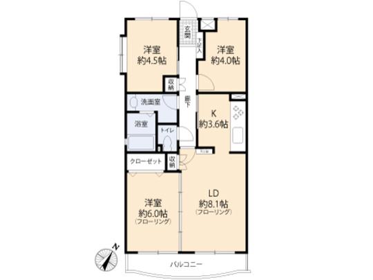 Floor plan. 3LDK, Price 13.5 million yen, Occupied area 58.27 sq m , Balcony area 6.07 sq m floor plan