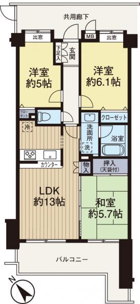 Floor plan. 3LDK, Price 17.8 million yen, Footprint 64.2 sq m , Balcony area 12.72 sq m