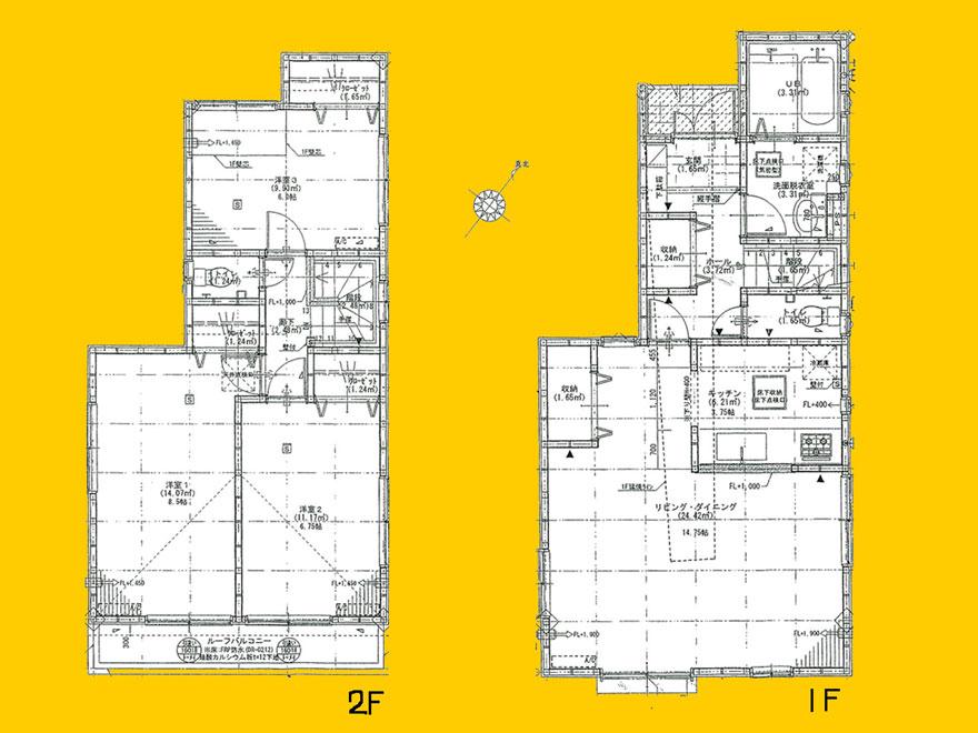 Floor plan. (Building 2), Price 30,800,000 yen, 3LDK, Land area 90.02 sq m , Building area 94.39 sq m