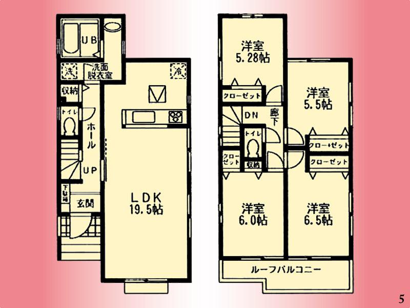 Floor plan. (5 Building), Price 22,800,000 yen, 4LDK, Land area 132.93 sq m , Building area 99.36 sq m