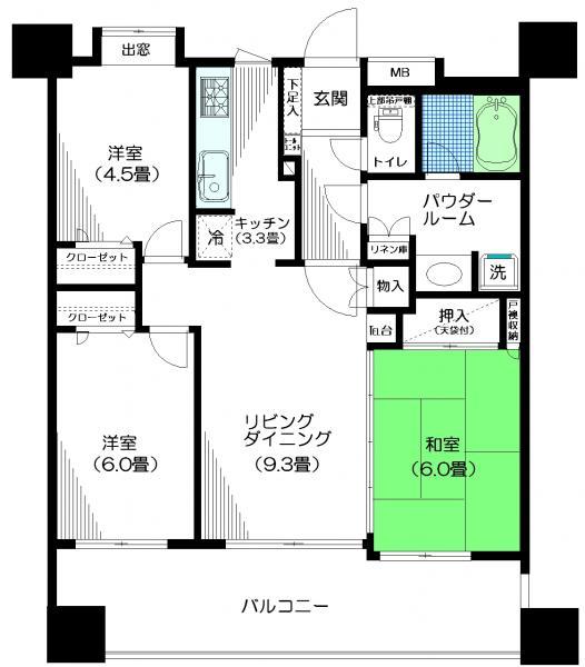Floor plan. 3LDK, Price 22,800,000 yen, Occupied area 63.78 sq m , Balcony area 15.84 sq m