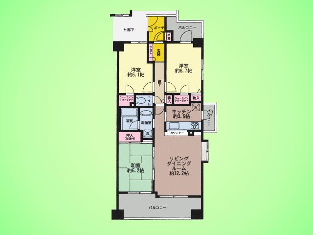 Floor plan. 3LDK, Price 23,900,000 yen, Footprint 74.5 sq m , It is spacious 3LDK of balcony area 17.39 sq m 74 square meters