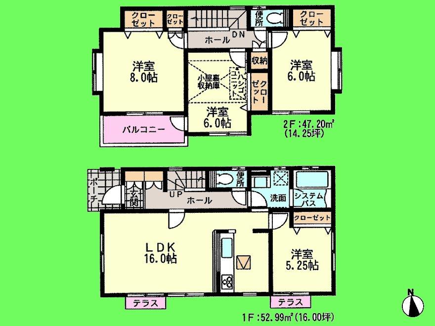 Floor plan. (Building 2), Price 34,300,000 yen, 4LDK, Land area 137.14 sq m , Building area 100.19 sq m