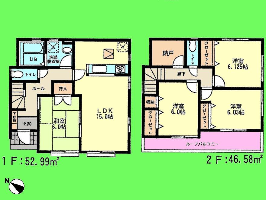 Floor plan. (1 Building), Price 27,800,000 yen, 4LDK, Land area 120.55 sq m , Building area 99.57 sq m