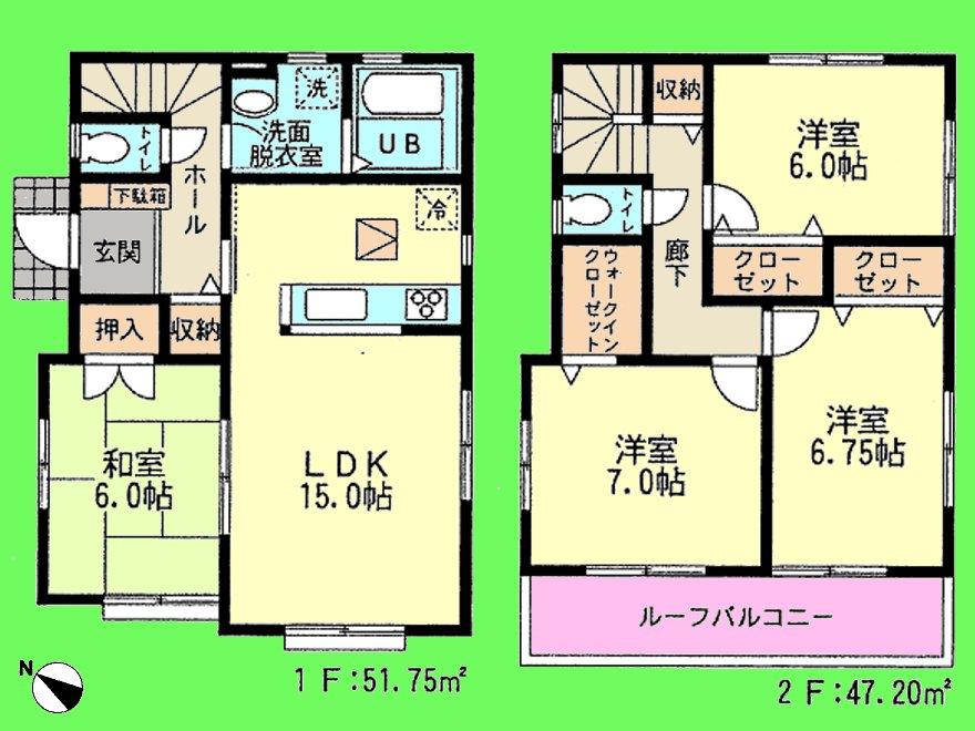 Floor plan. (4 Building), Price 25,300,000 yen, 4LDK, Land area 117.14 sq m , Building area 98.95 sq m