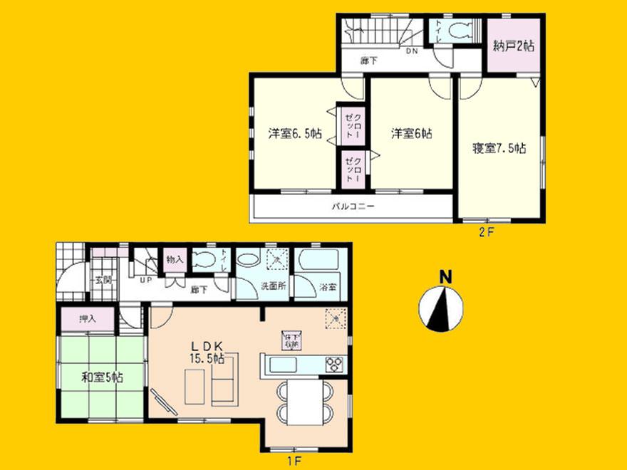 Floor plan. 37.5 million yen, 4LDK, Land area 173.11 sq m , Building area 95.58 sq m