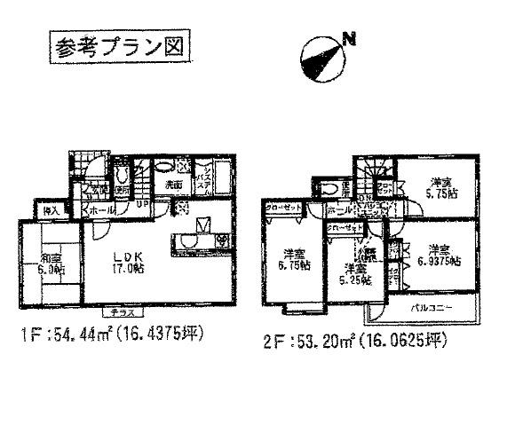 Building plan example (floor plan). Building plan example (No8) 5LDK, Land price 24.5 million yen, Land area 120.12 sq m , Building price 13 million yen, Building area 107.64 sq m